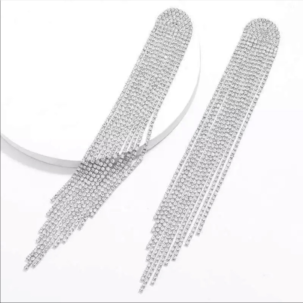 Rhinestone Long Dangling Earrings - image 5